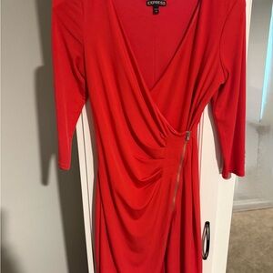 Express Vibrant Red Long Sleeve Dress